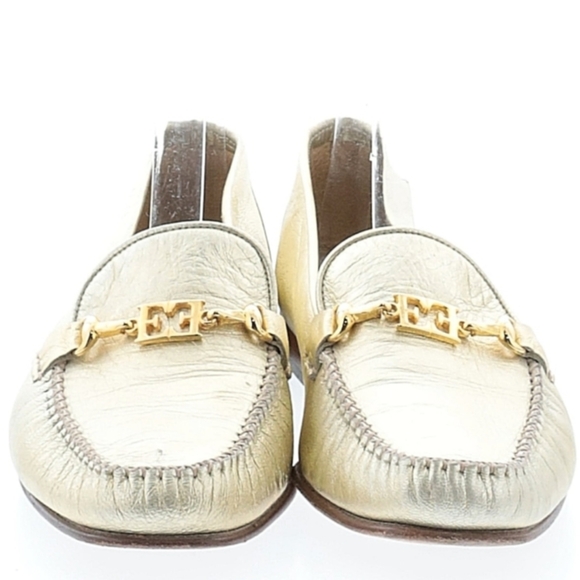 Escada Loafers Metallic Gold Leather Flat Made In Italy Size 10 - Picture 2 of 13